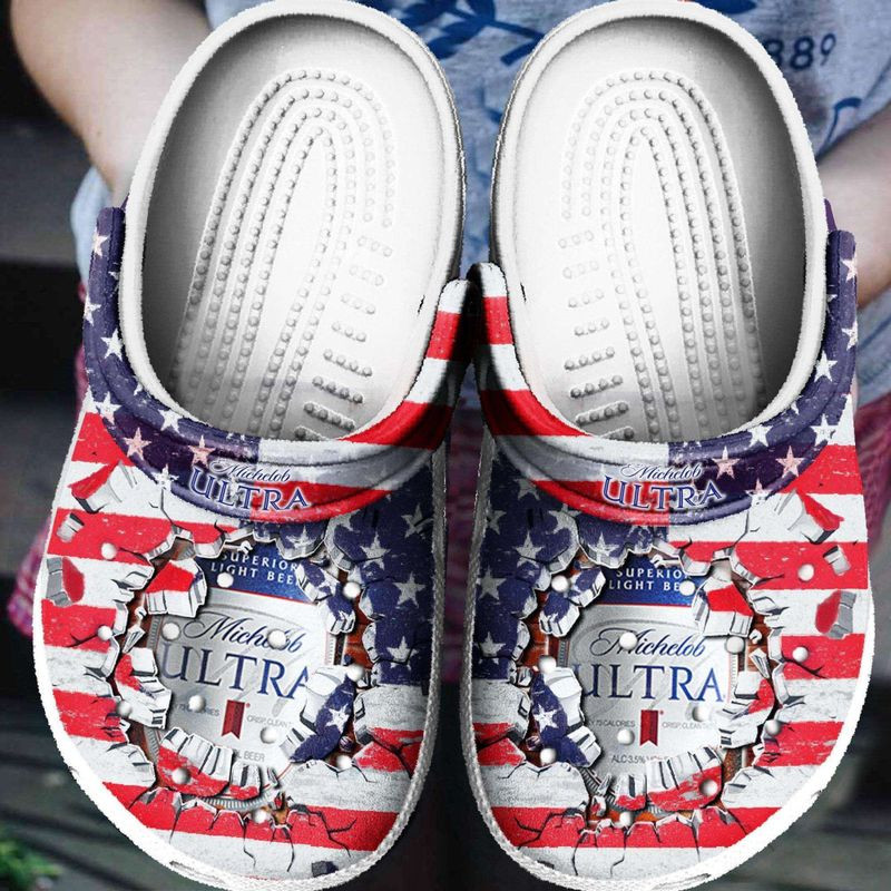 Michelob Ultra American Flag Broken Brick Crocs Crocband Clogs Comfy Footwear Tl97