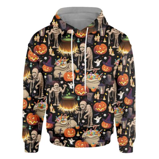 Halloween Mummy And Bags Of Sweets All Over Print Hoodie For Men & Women, Halloween Pumpkin Hoodie Gift For Halloween