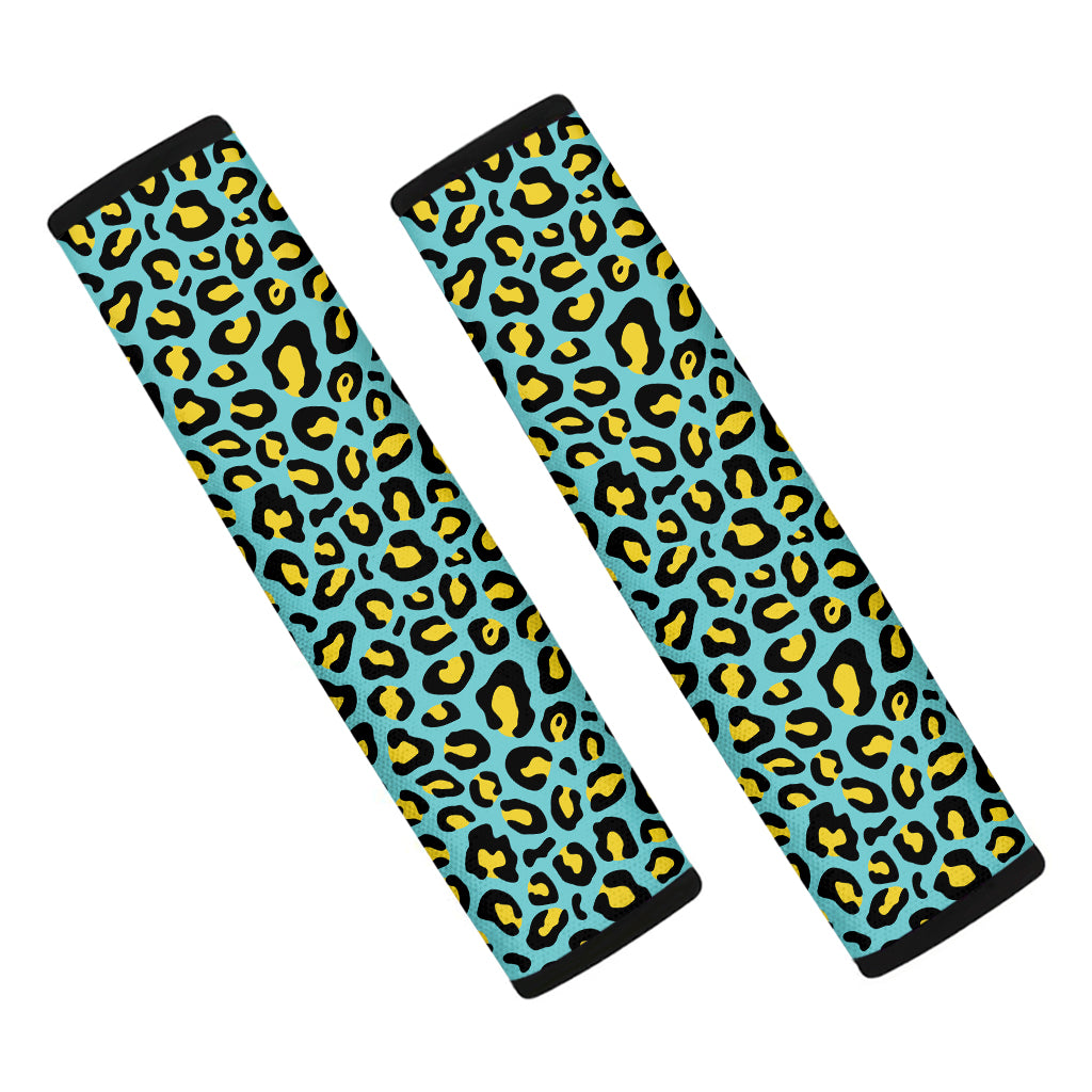 Teal And Yellow Leopard Pattern Print Car Seat Belt Covers