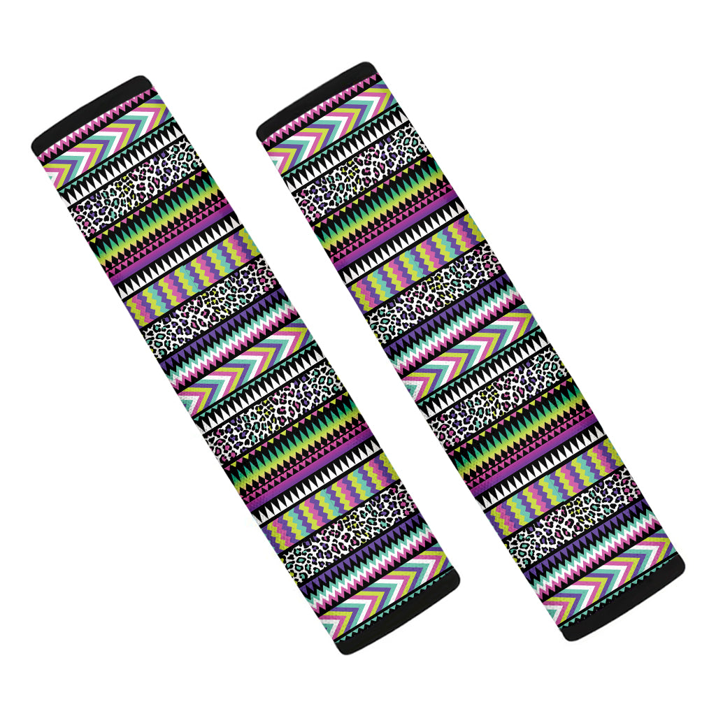 Colorful Leopard Navajo Tribal Print Car Seat Belt Covers