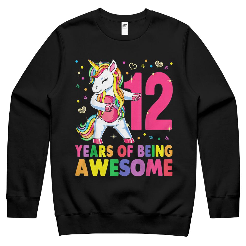 12 Years Old Unicorn Flossing 12Th Birthday Girl Unicorn Crewneck Sweatshirt