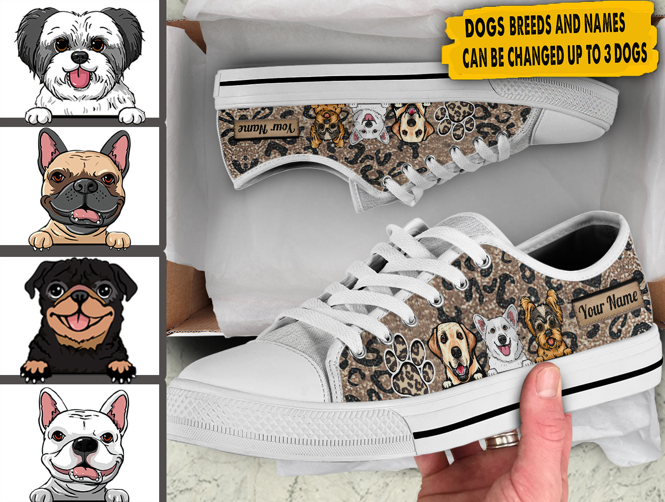 Dog With Leopard Background Personalized Low Top Shoes – Birthday, Anniversary Gift For Dog Lovers