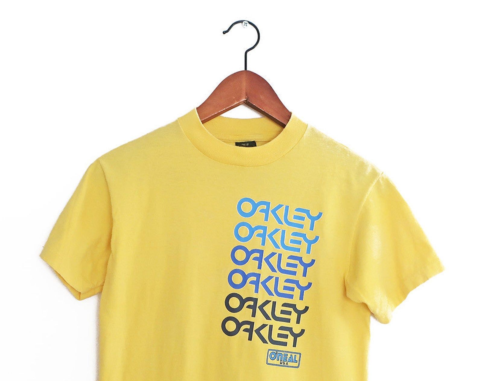 Vintage T Shirt / Oakley Shirt / 80S T Shirt / 1980S Yellow Oakley Oneal Surf Competition T Shirt