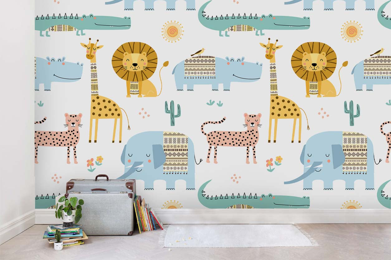 3D Cartoon Animal Wall Mural Wallpaper Sf02