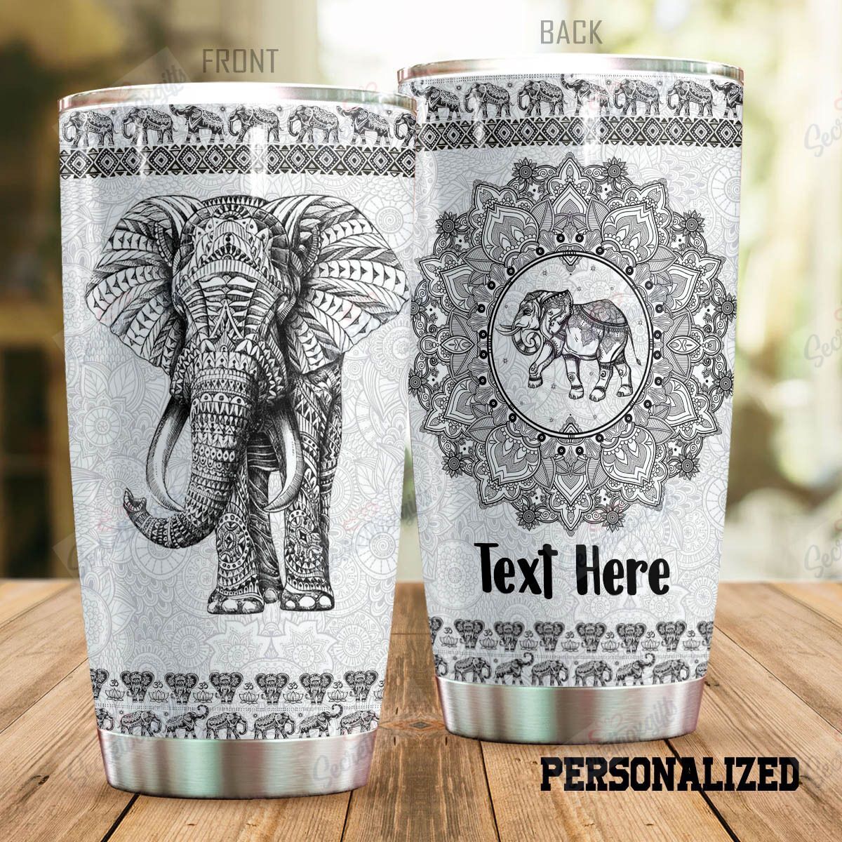 Personalized Bohemian Elephant Nc1010002Cl Stainless Steel Tumbler Customize Name, Text, Number