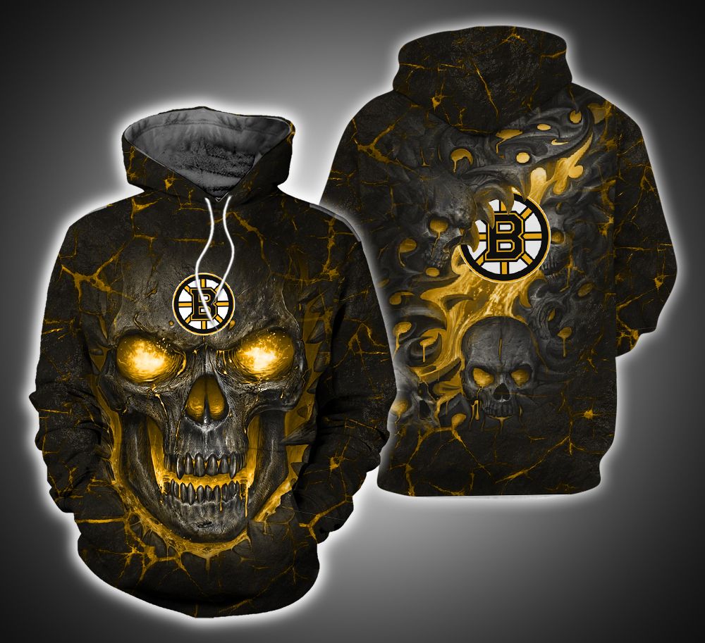 Boston Bruins Skull 3D Print Hoodie ver10