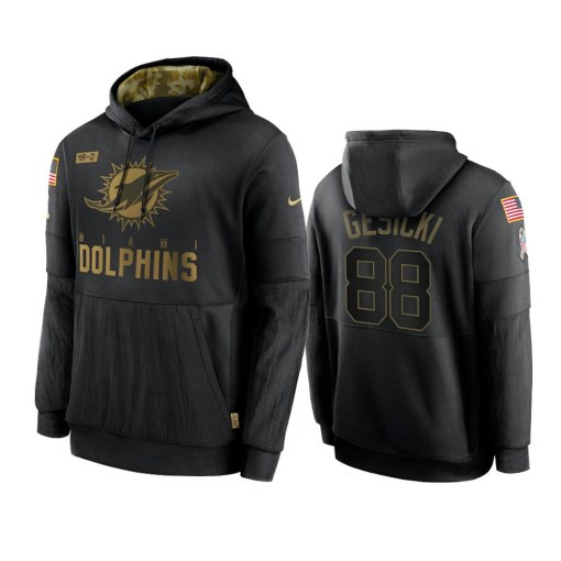 Miami Dolphins Mike Gesicki Black 2020 Salute To Service Sideline Performance Pullover Hoodie