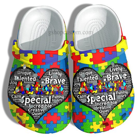 Autism Heart Brave Special Crocs Shoes – Puzzel Autism Awareness Shoes Croc Clogs Gifts