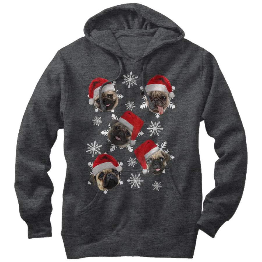 Lost Gods Men’s Ugly Christmas Pug Snowflakes  Lightweight Hoodie Charcoal Heather