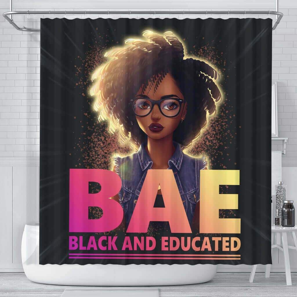 Trendy Beautiful Bae Black And Educated Girl African 3D Printed Shower Curtain Bathroom Decor