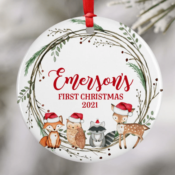 Personalized Cute Animal Custom Name First Christmas Ornament 2021