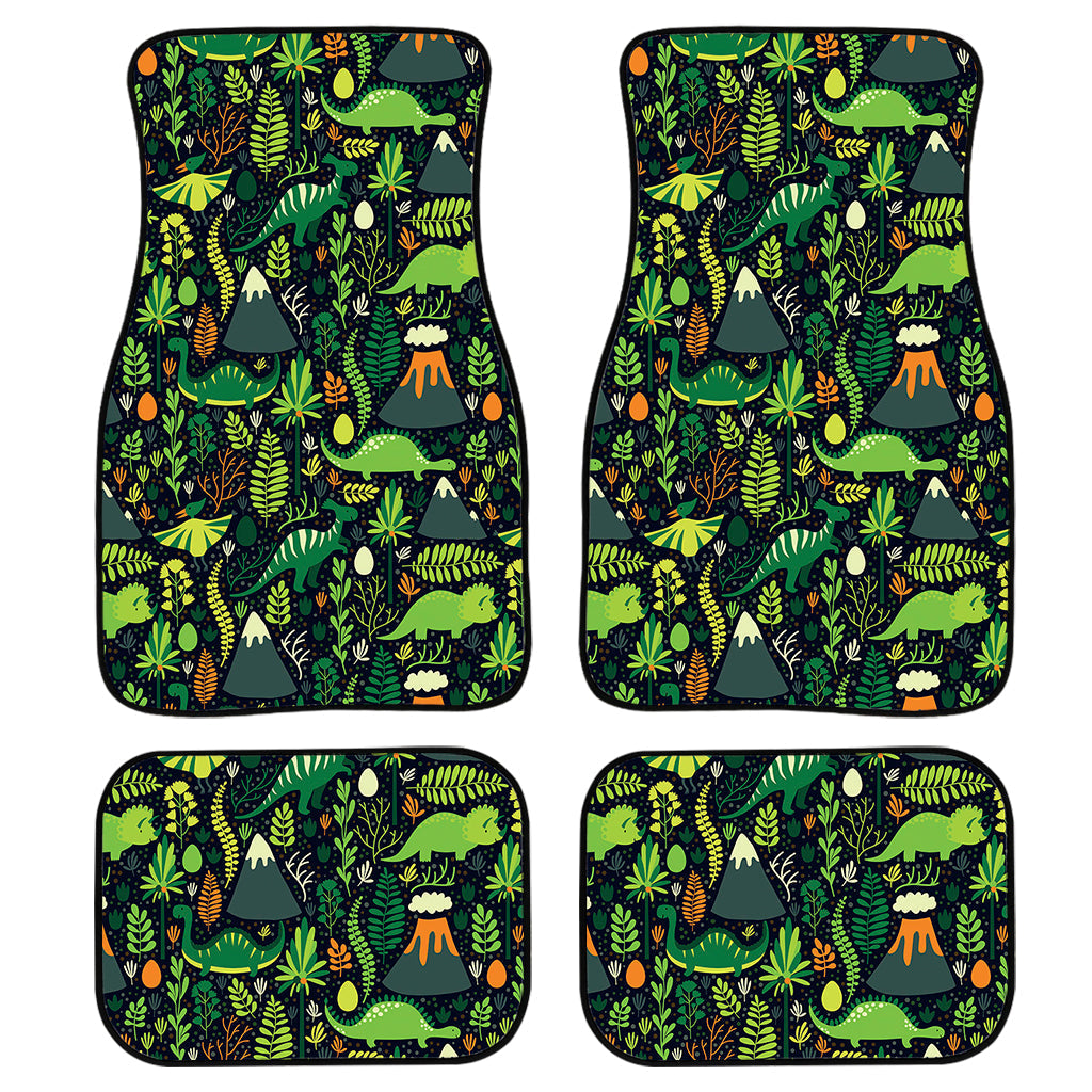 Cute Dinosaur And Floral Pattern Print Front And Back Car Floor Mats, Front Car Mat