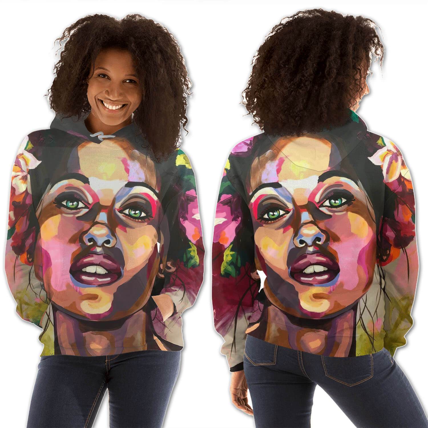 African American Hoodies Beautiful Afro American Woman All Over Print Womens Hooded Sweatshirt Black History Shirt BPS24541