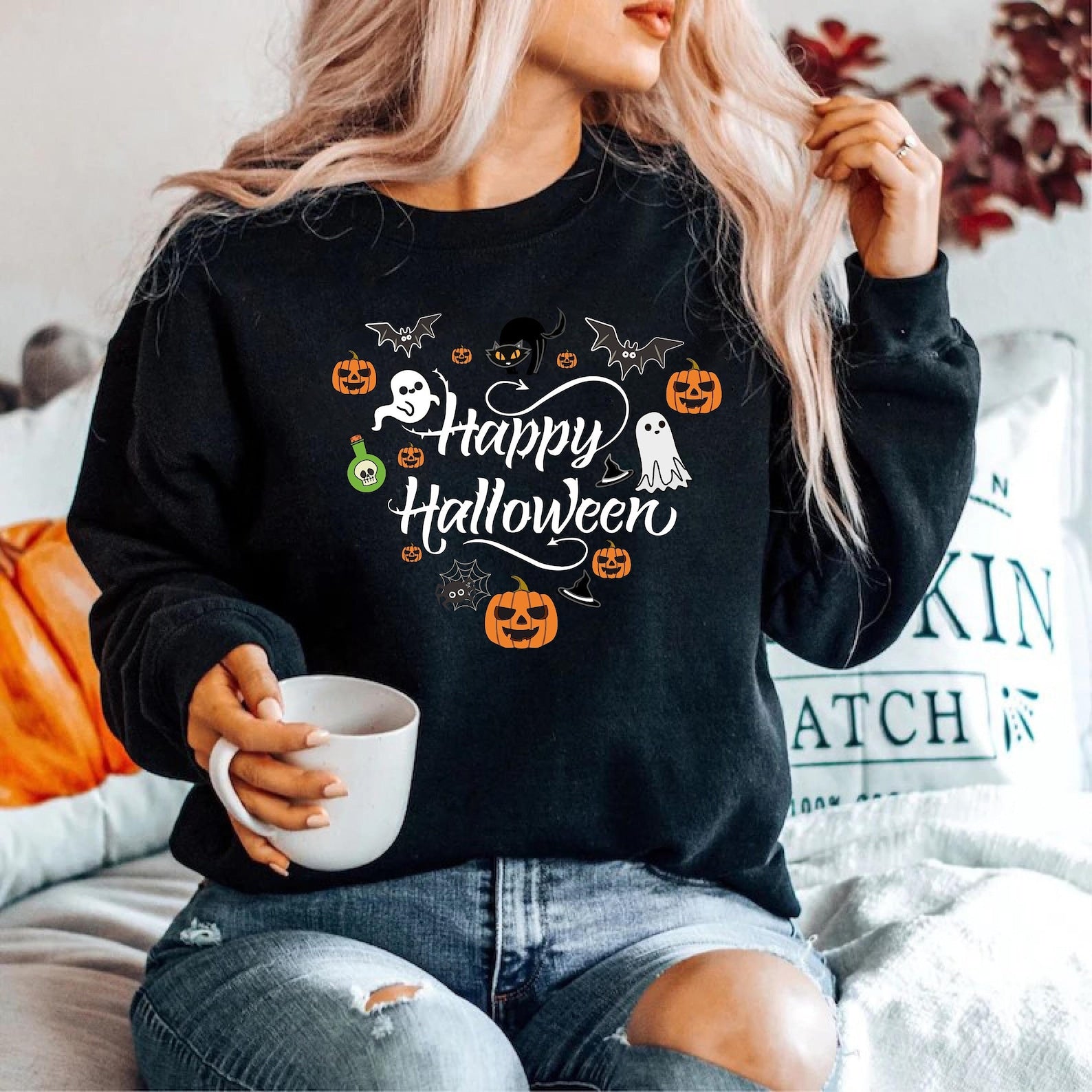 Happy Halloween Witches Sweatshirt 2D Crewneck Sweatshirt All Over Print Sweatshirt For Women Sweatshirt For Men Sws4270