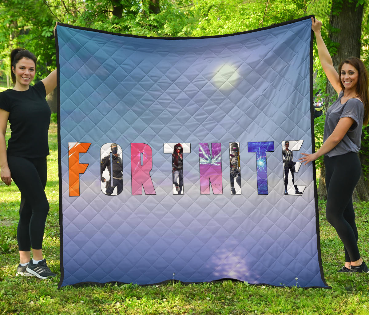 Fortnite Game Premium Quilt – Lightning Fornite Character Standing In Text Quilt Blanket