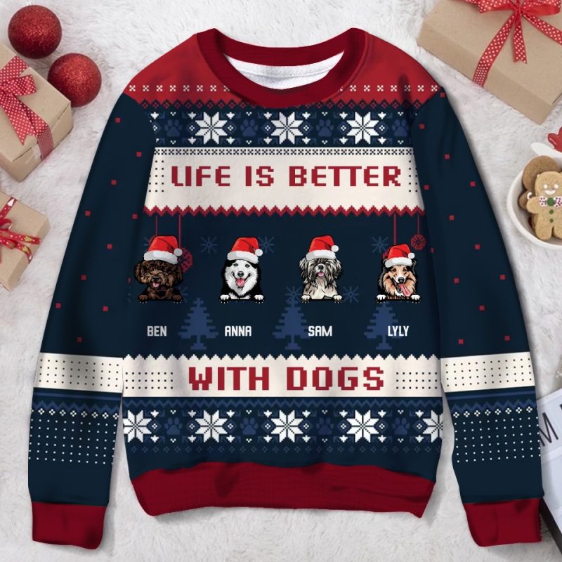 Personalized Custom Dog Mom Ugly Christmas Sweater, Christmas Gift For Dog Lovers, Rockin The Dog Mom Life