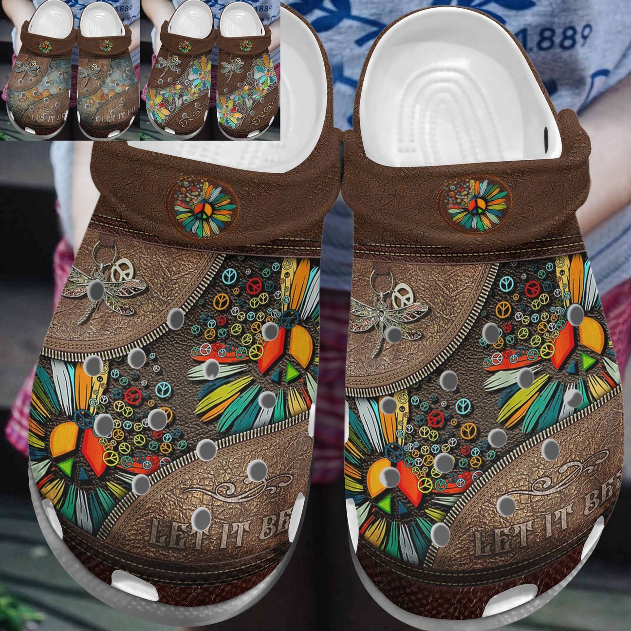 Hippie Personalize Clog, Custom Name, Text, Fashion Style For Women, Men, Kid, Print 3D Whitesole Hippie Soul Let It Be