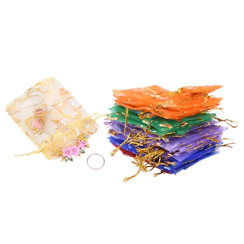 Wholesale 100pcs/lot Mixed Color Drawstring Bags Organza Gifts Bags Christmas Candy Bags Packaging Pouch alx