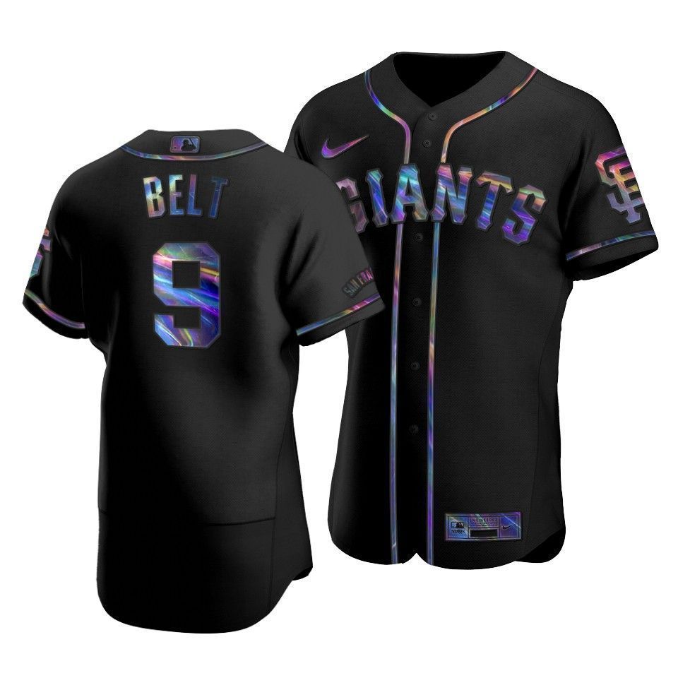 Men’S San Francisco Giants Brandon Belt #9 Iridescent Logo Holographic Limited  Jersey Black