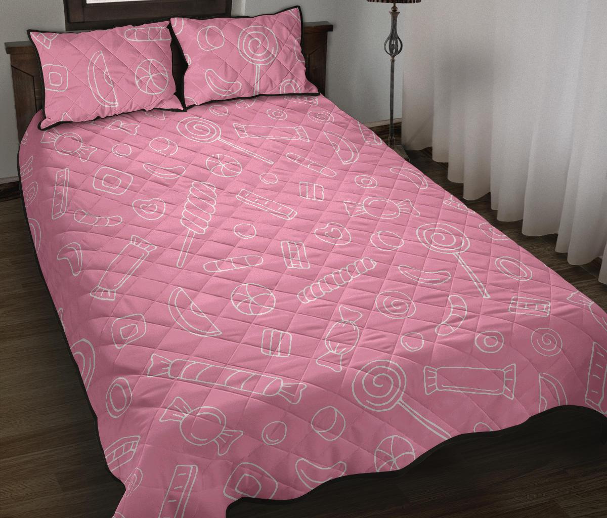 Sweet candy pink background Quilt Bed Set