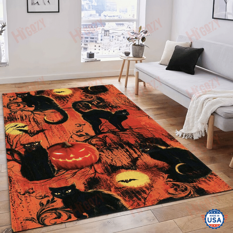 Black Cats Jack O’Lantern Area Rug