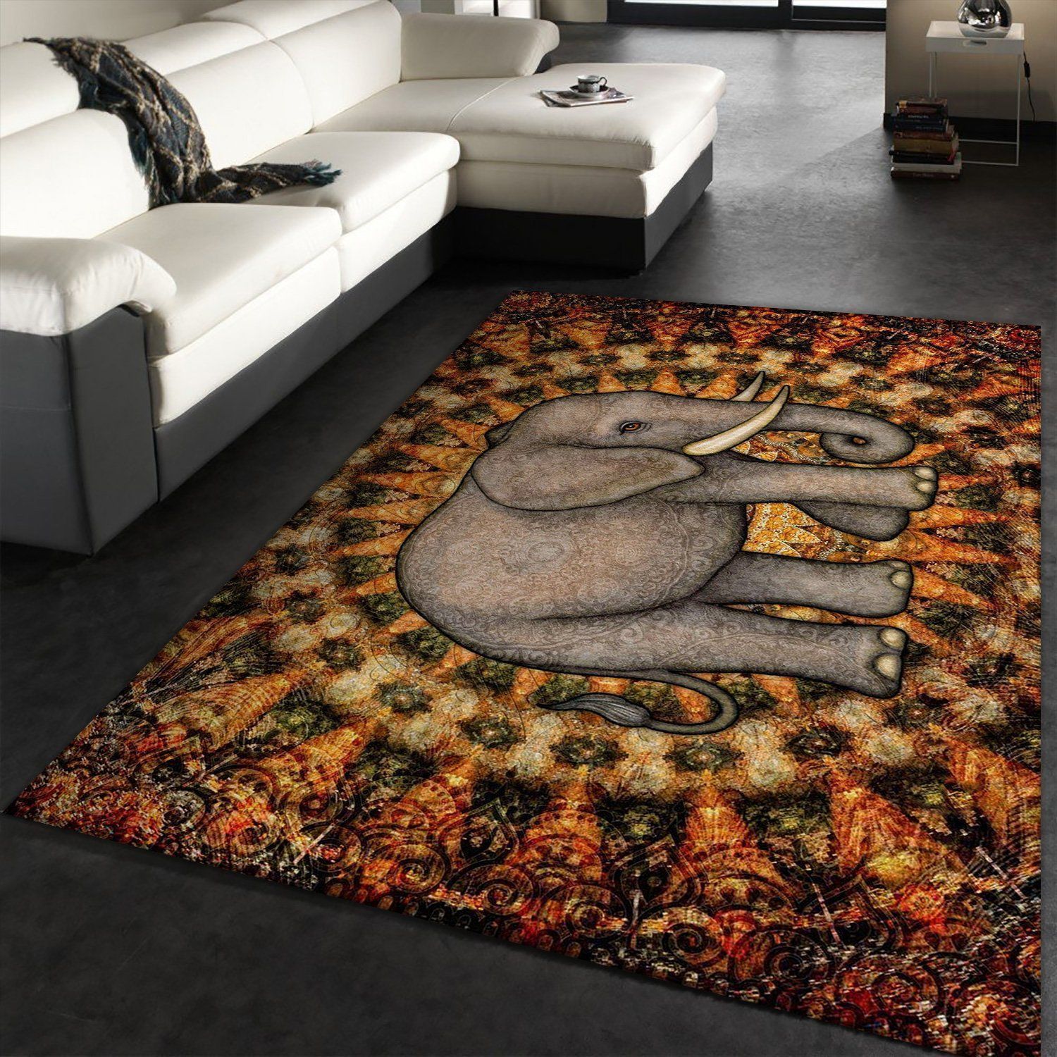 Mandala Elephant Rug Rectangular Indoor Outdoor Area Carpet