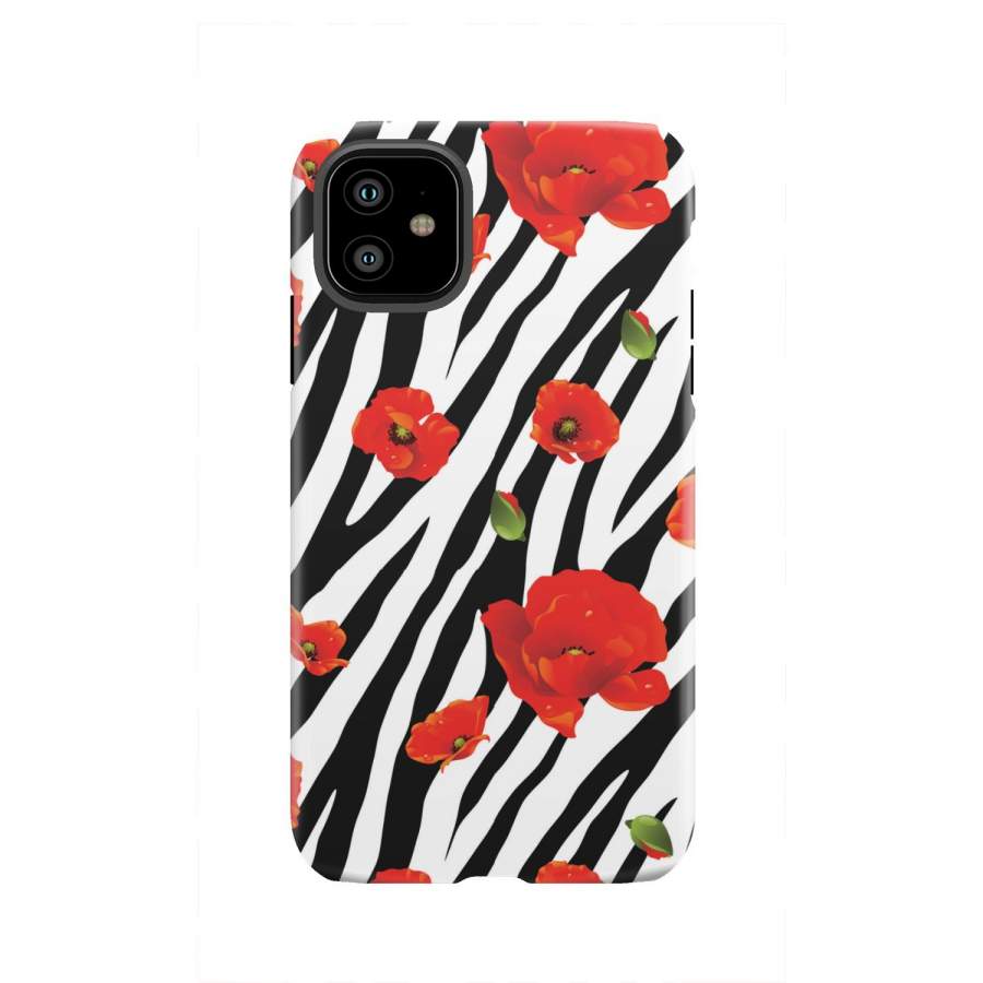 Black White Zebra Flower Pattern Print Tough Phone Case