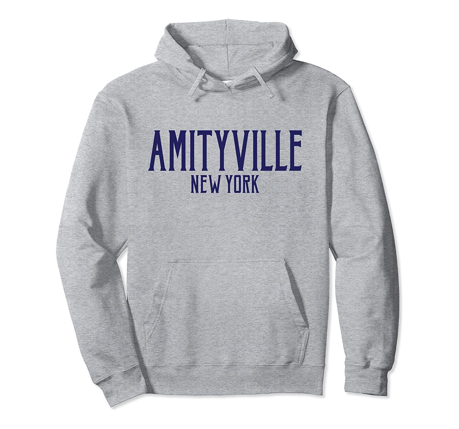 Amityville Vintage Text Navy Blue Print Pullover Hoodie, T-Shirt, Sweatshirt, Tank Top