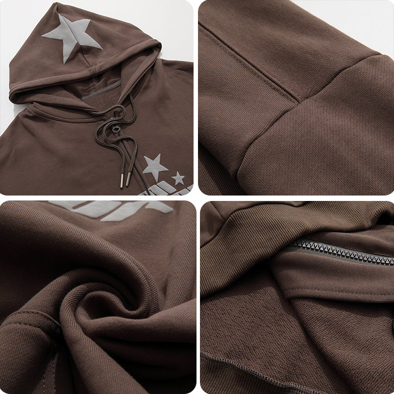 Lemandik Retro Zip Up Hoodie Foam Star