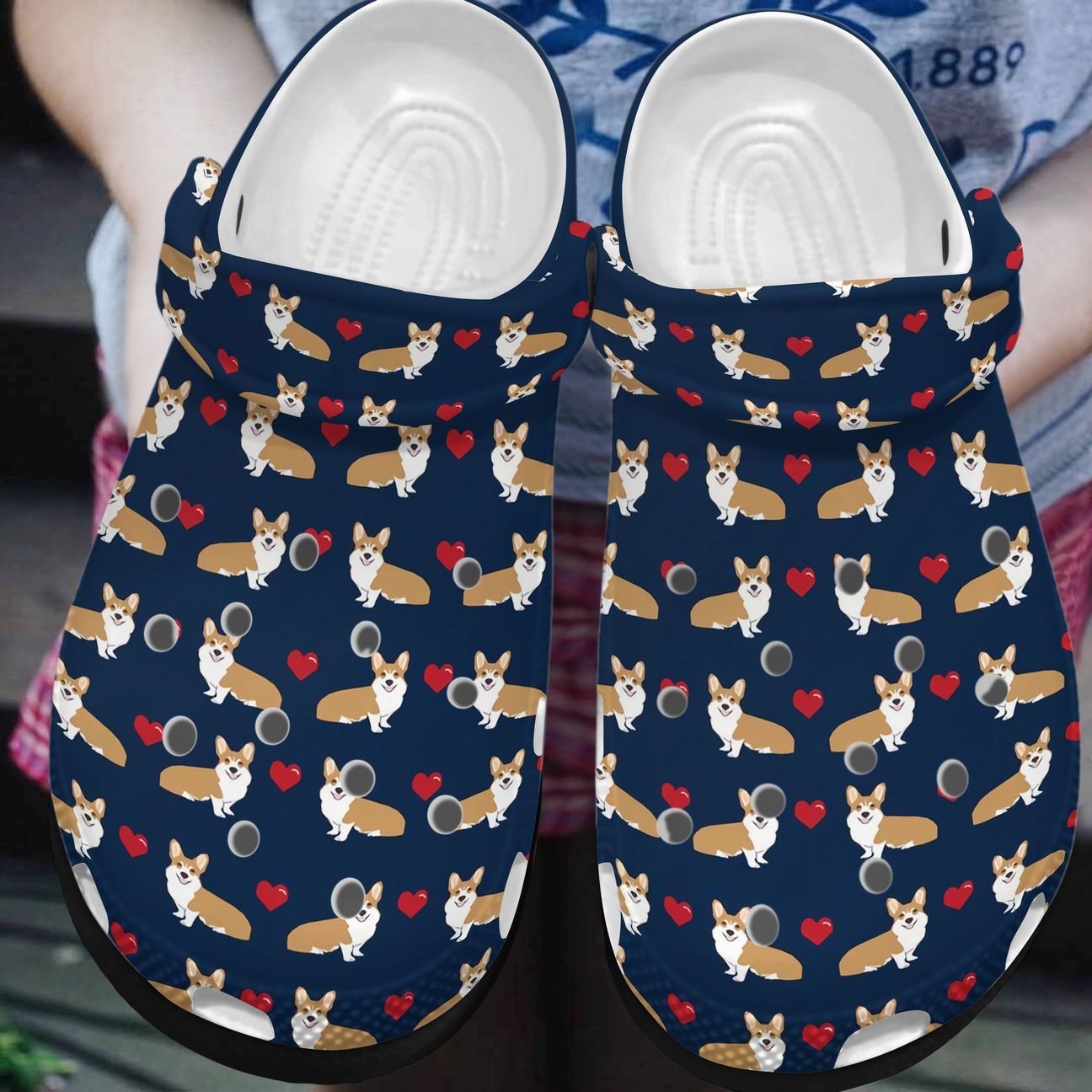 Corgi Personalized Clog, Custom Name, Text, Color, Number Fashion Style For Women, Men, Kid, Print 3D Corgi With Hearts