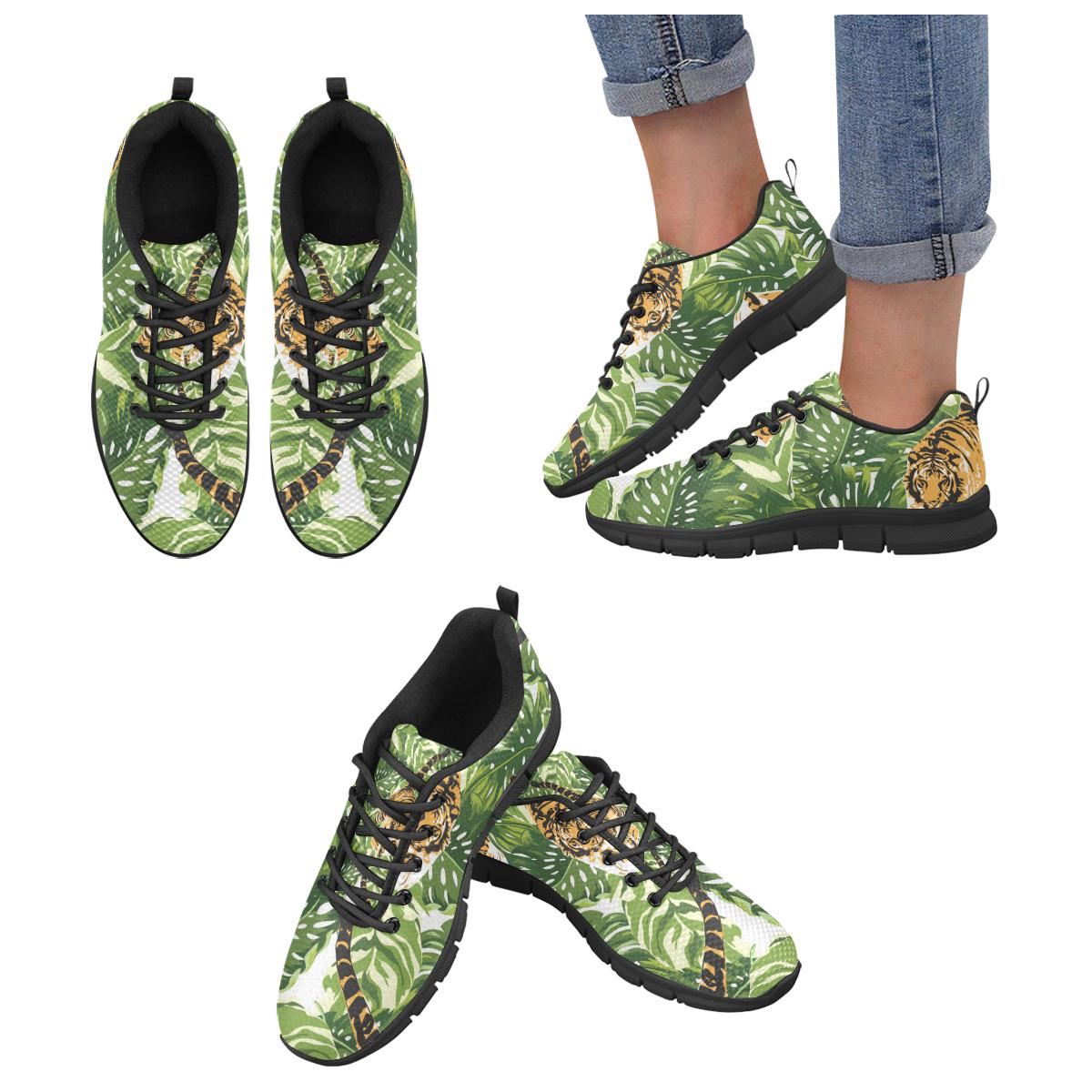 Bengal Tiger Pattern leaves Women’s Sneakers Black