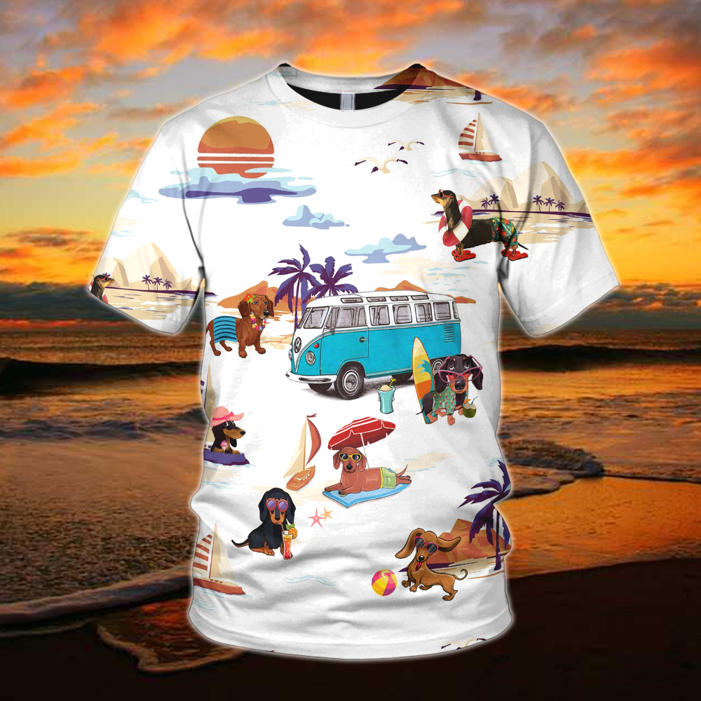 Dachshund, Dog Sunset Beach All Over Print Shirts, Th93, Lihd