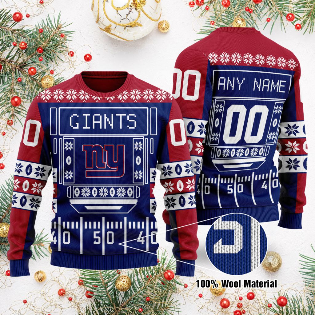 New York Giants Custom Name Number Gift For Fan Ugly Wool Sweater Christmas V2