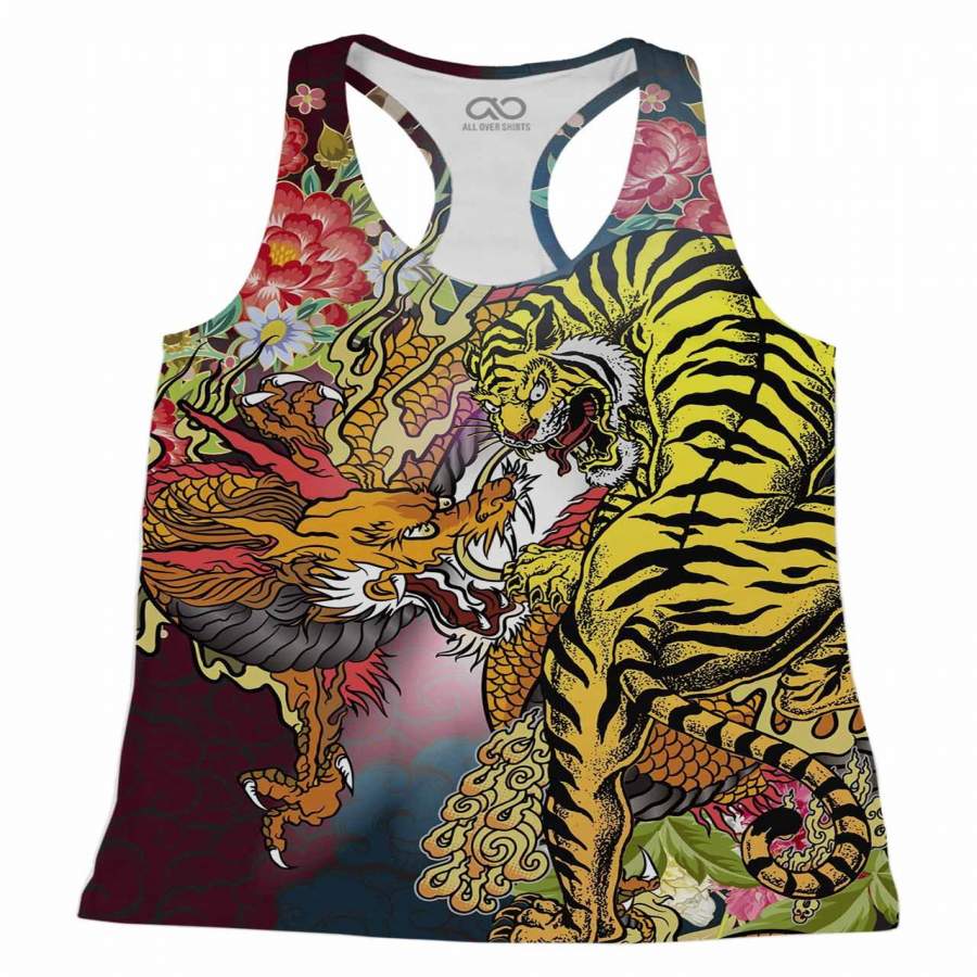 Dragon Tiger Flowers Racerback-Tank