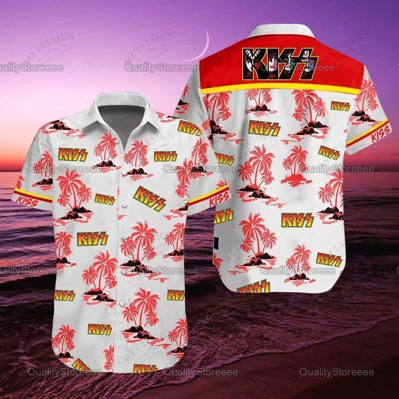 Kiss Summer Patterned Music Band For Fan Hawaii Shirts Casual Short Sleeve Shirt Top Ha91748