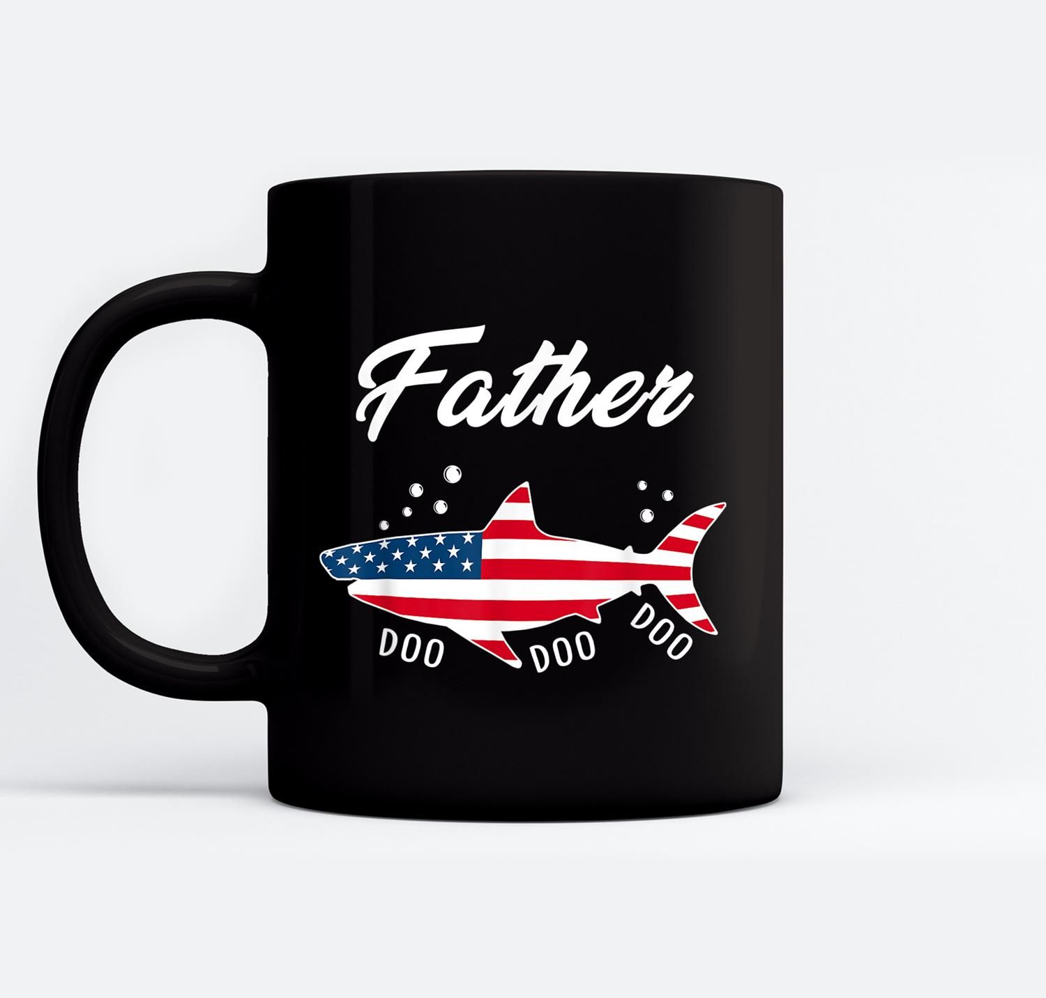 Mens American Flag Father Shark Patriotic 4Th Of July Gift Ceramic Coffee Black Mugs