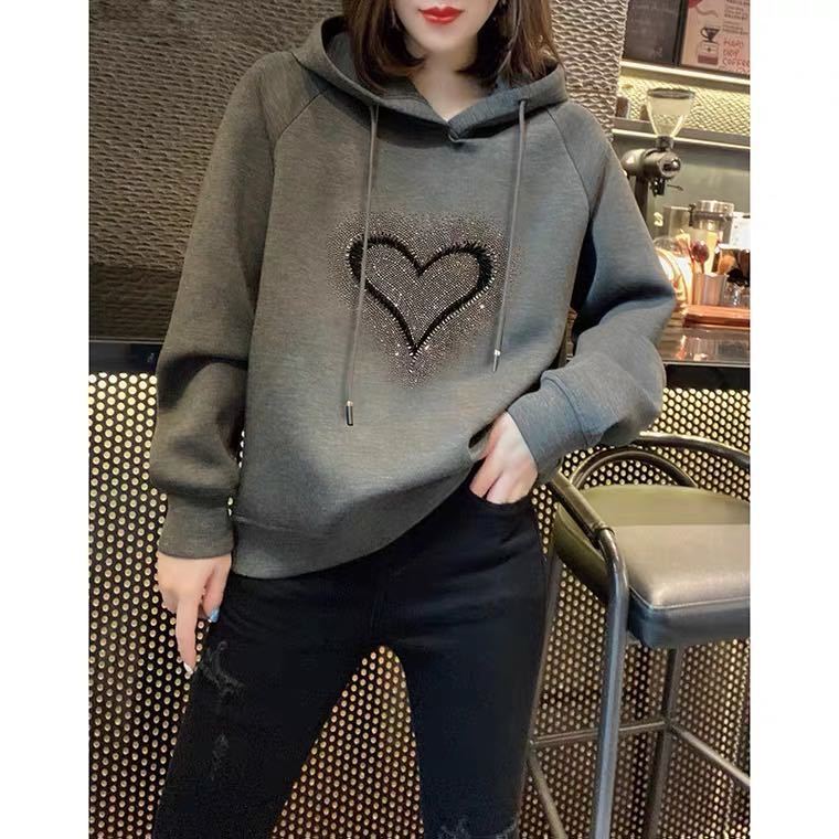 Casual lazy wind love print short gray hooded sweater 2020 winter women’s new alx