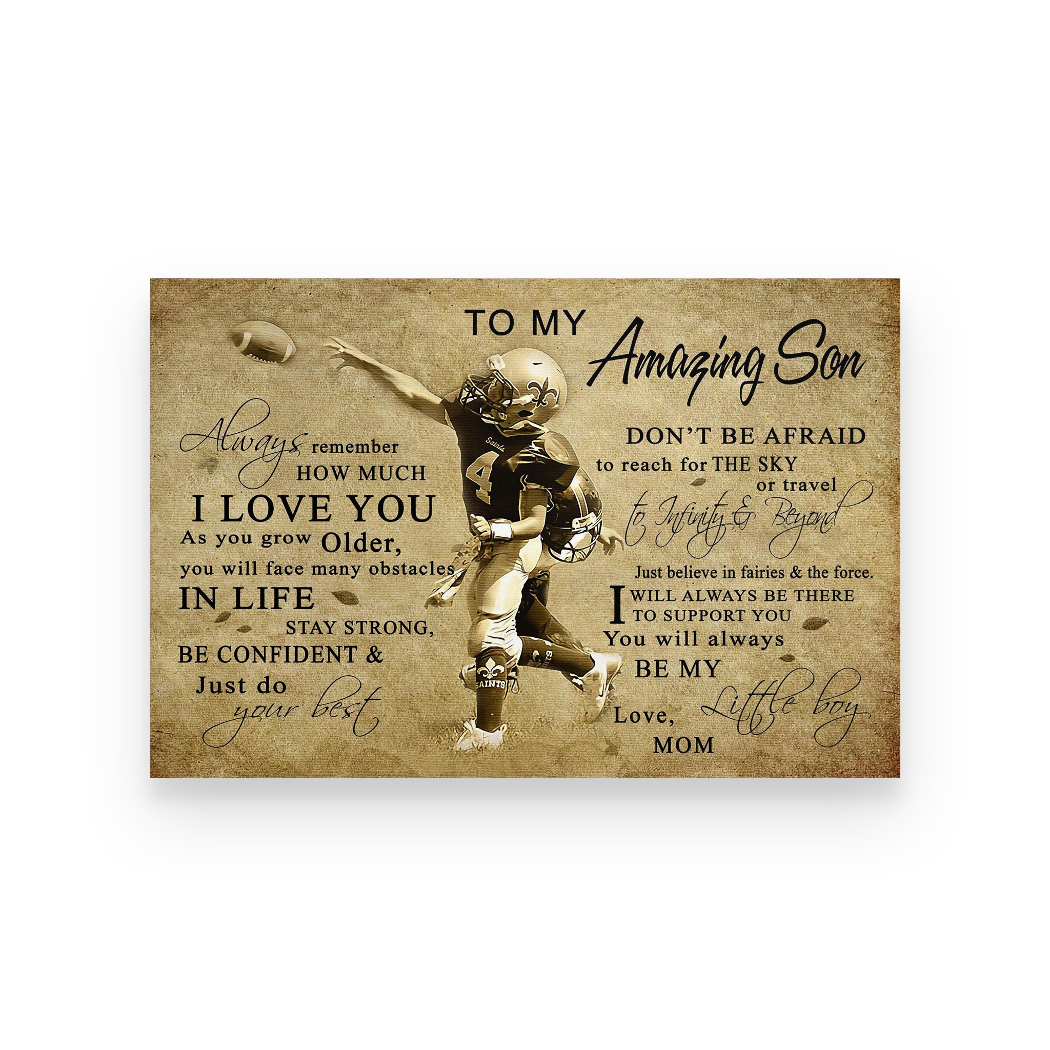 American football poster mom to son always remember how much I love you