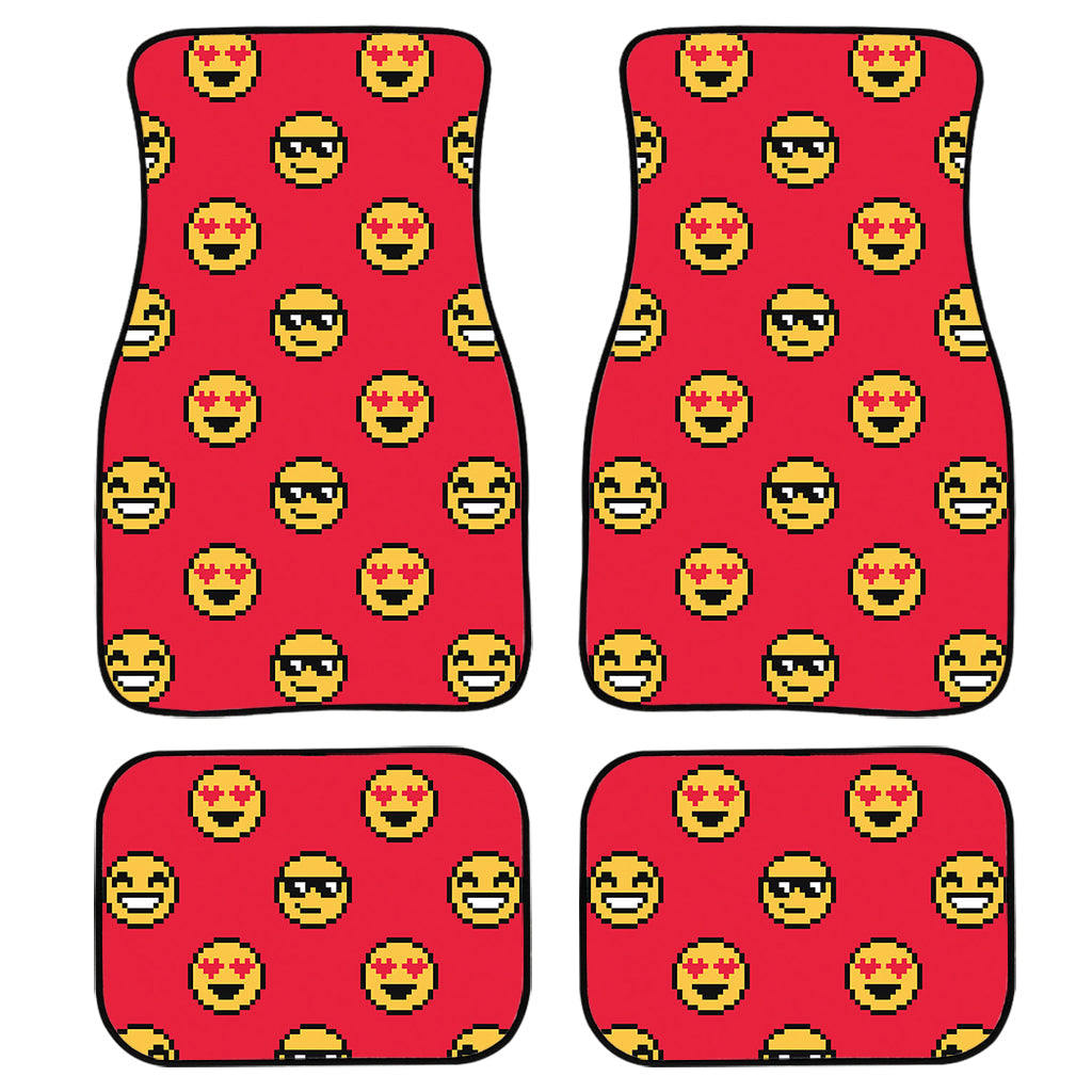 8-Bit Emoji Pattern Print Front And Back Car Floor Mats, Front Car Mat