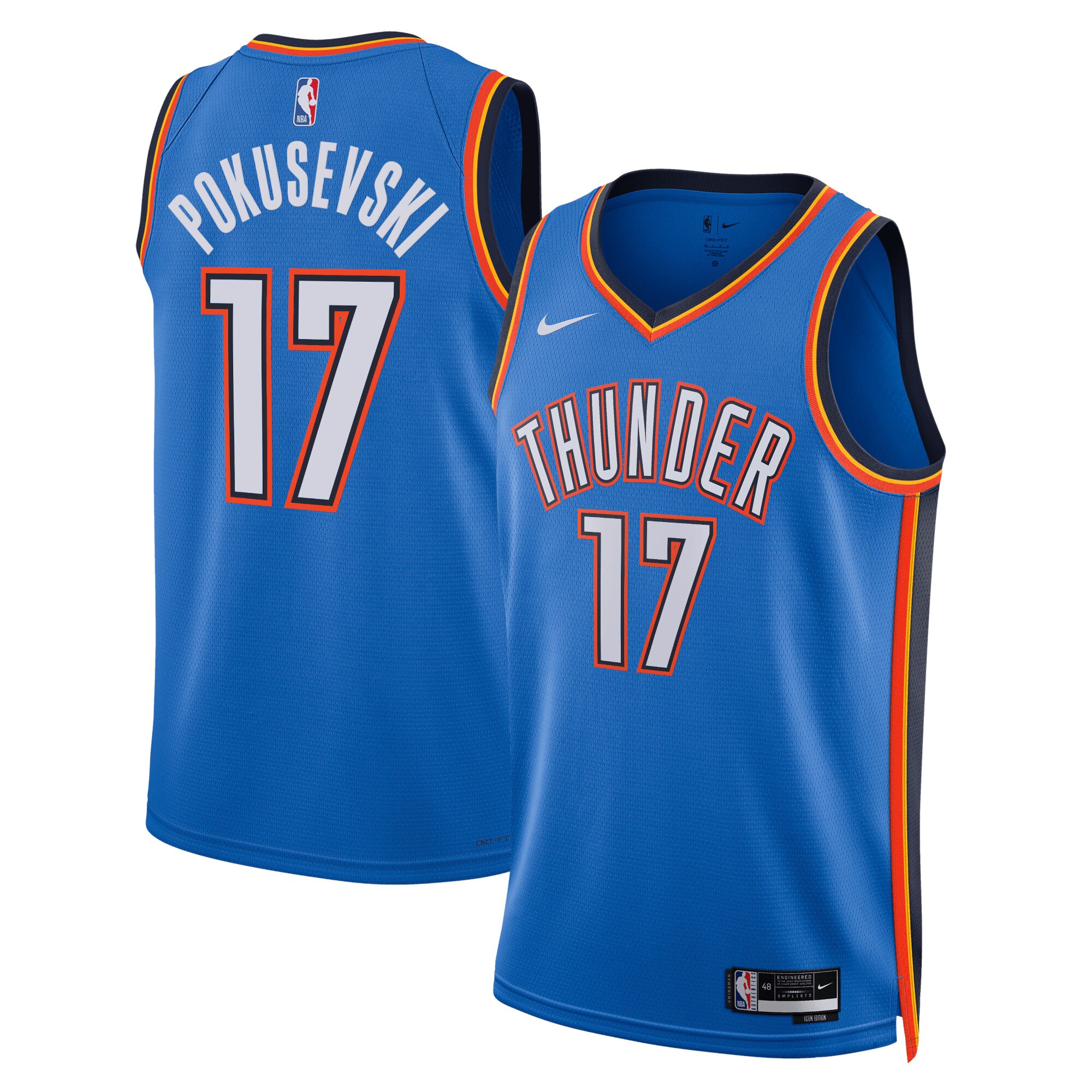 Oklahoma City Thunder Icon Edition Swingman Jersey – Blue – Aleksej Pokusevski – Unisex