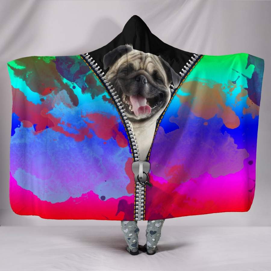 Zipped Pug Hooded Blanket