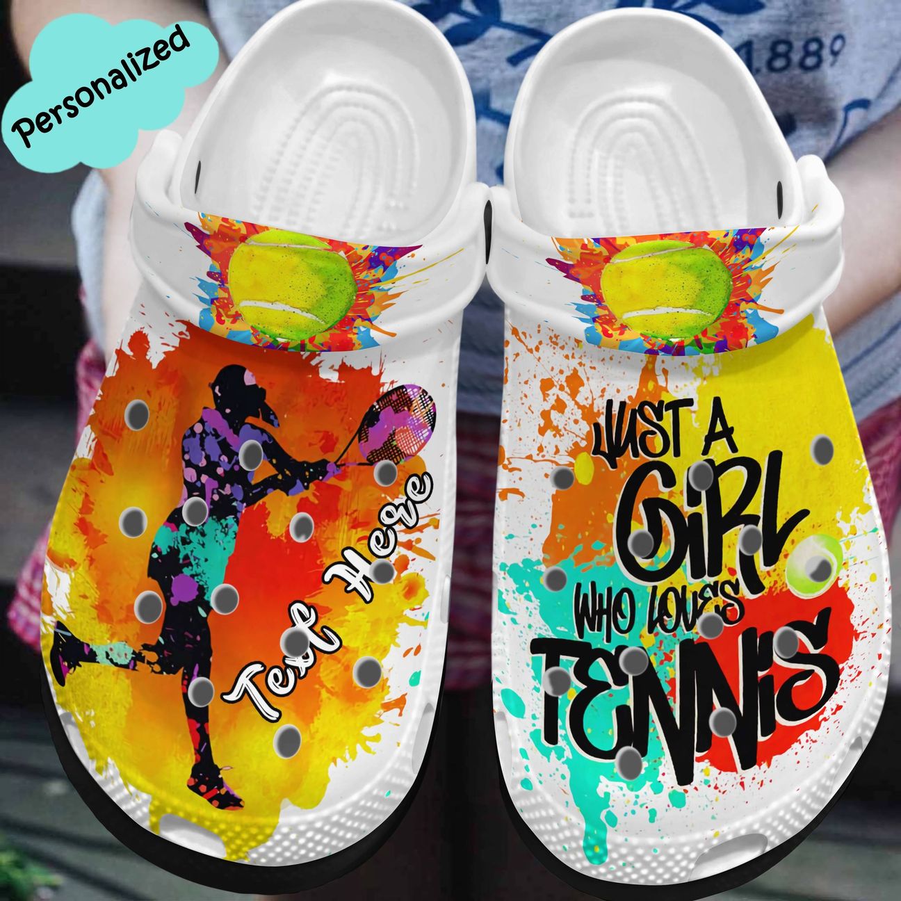 Tennis Personalized Clog, Custom Name, Text, Color, Number Fashion Style For Women, Men, Kid, Print 3D Colorful Tennis Ball