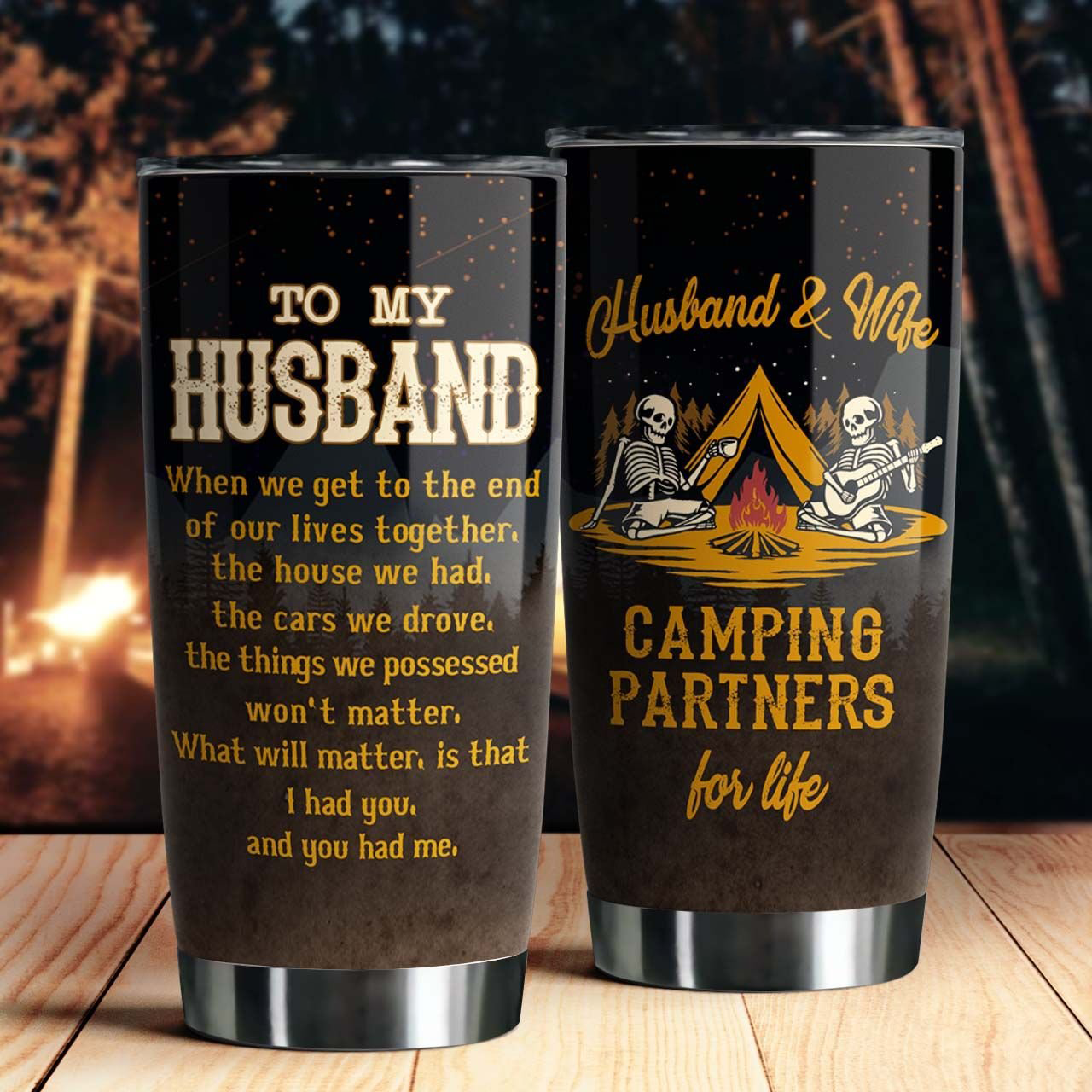 Gift For Couple Tumbler, To My Husband, Skull Couple, Camping Partner For Life I Choose You