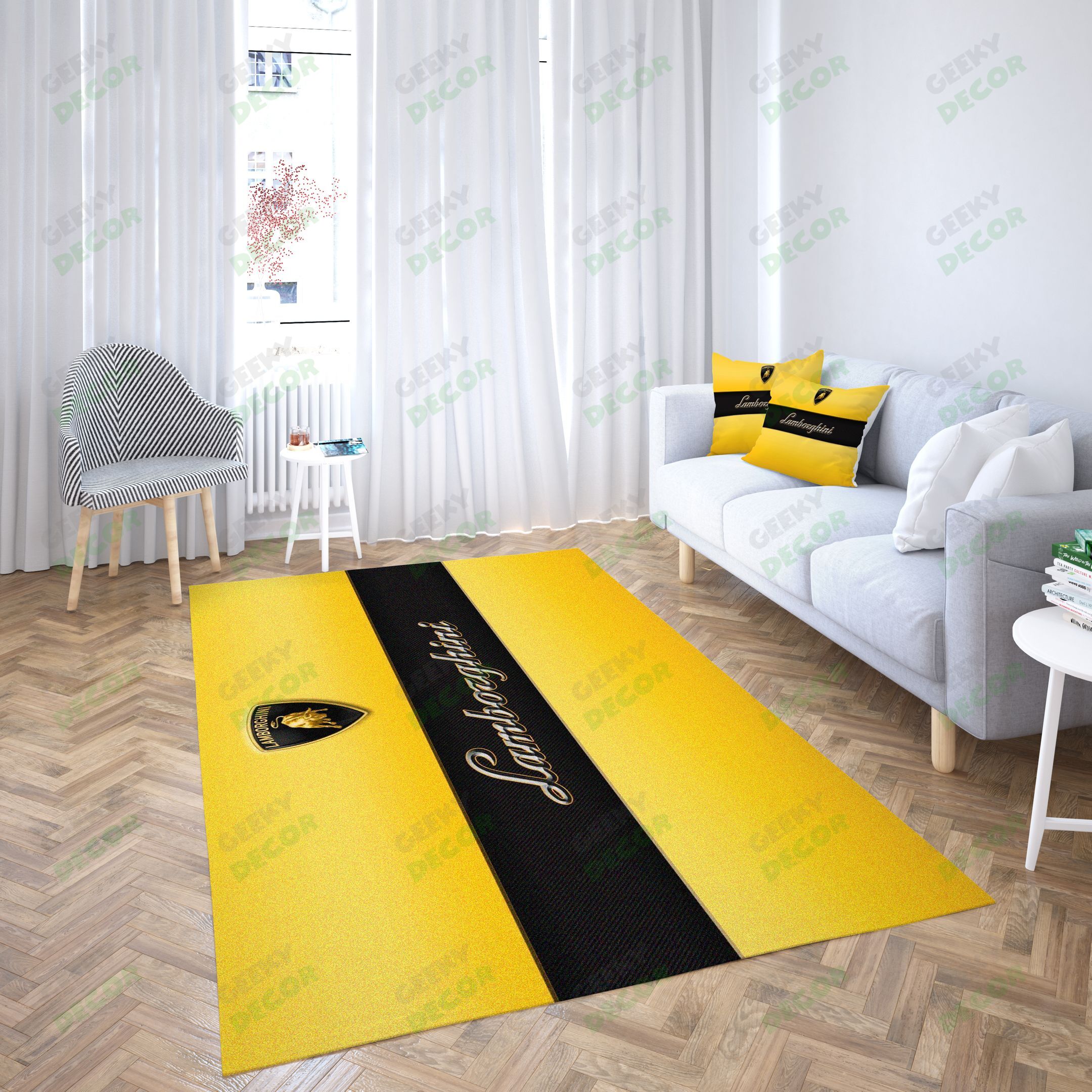 Lamborghini Logo Yellow And Black Design Carpet Living Room – Area Rug