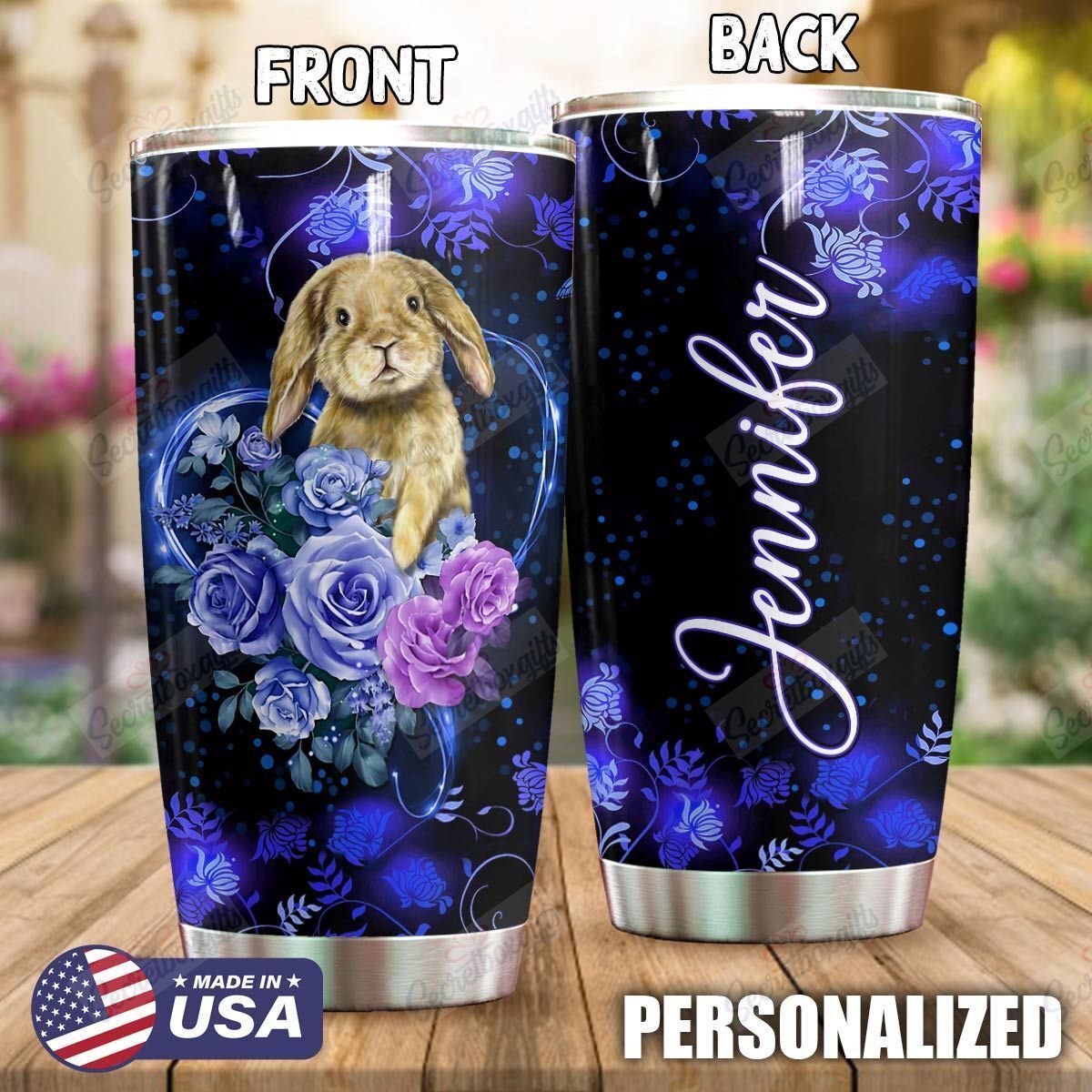 Personalized Purple Flower Rabbit Ld0410010Cl Stainless Steel Tumbler Travel Customize Name, Text, Number, Image