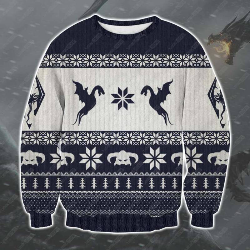 The Elder Scrolls Skyrim 3D Print Ugly Christmas Sweatshirt