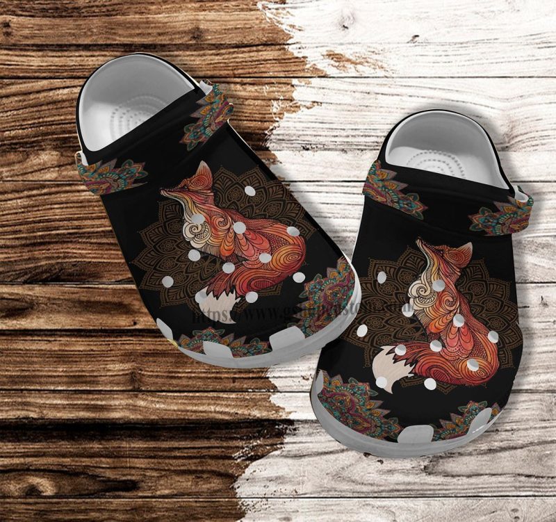 Fox Boho Art Croc Shoes Gift Grandma- Fox Girl Lover Shoes Croc Clogs Customize Gift Birthday