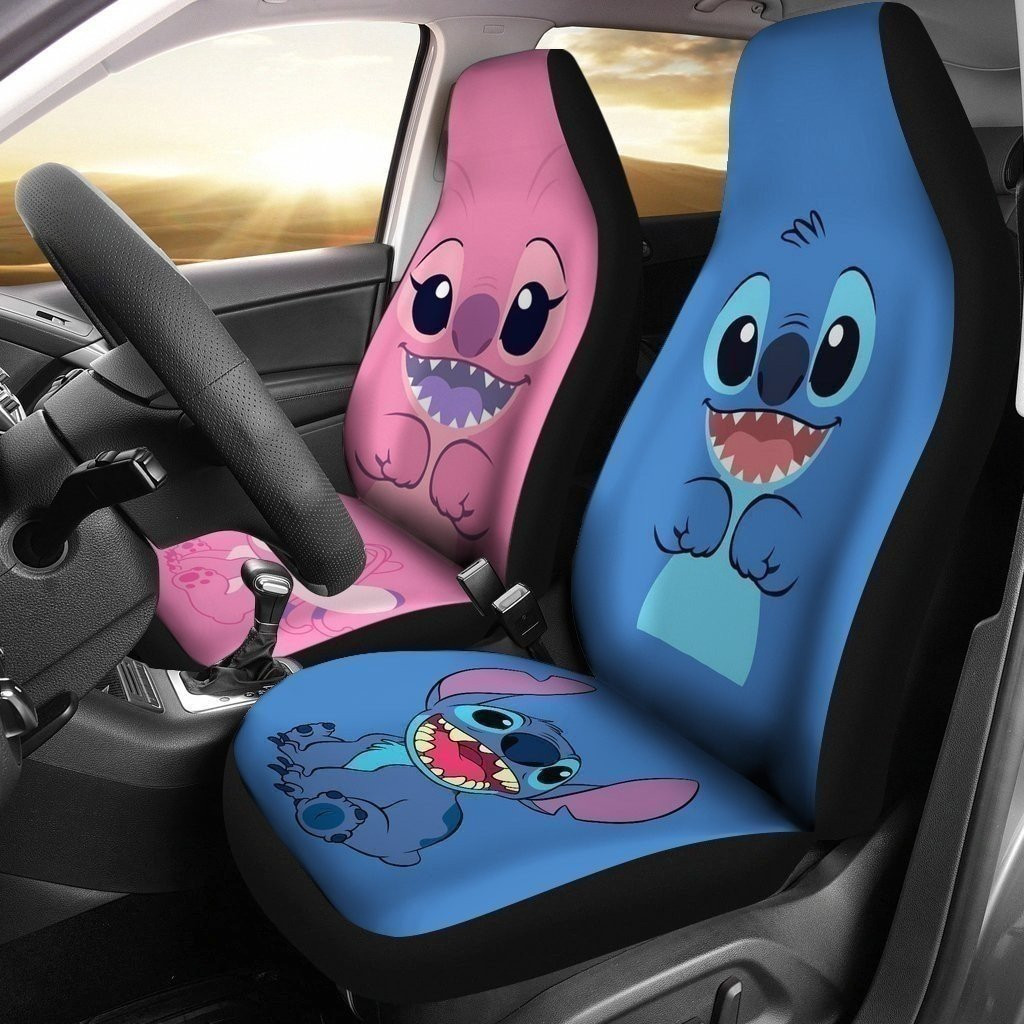 Blue And Pink Stitch Car Seat Covers – Seat Covers With Leather Pattern Print Will Get 2 Pcs