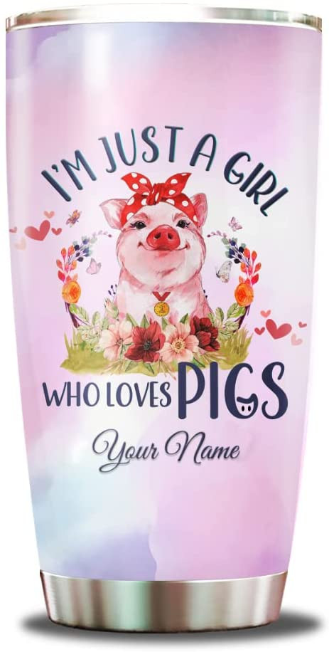 Personalized Pig Tumbler Cup With Lid Custom Name Just A Girl Who Loves Pigs Stainless Steel Wall Vacuum Pink Tumblers 20 30 Oz Coffee Travel Mug Birthday Christmas Gifts For Mom Women Girls