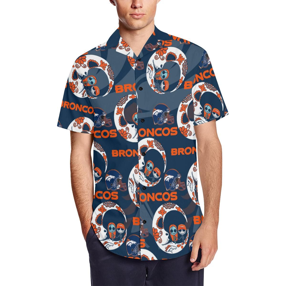 Denver Broncos Men’s Short Sleeve Shirt with Lapel Collar (Model T54)